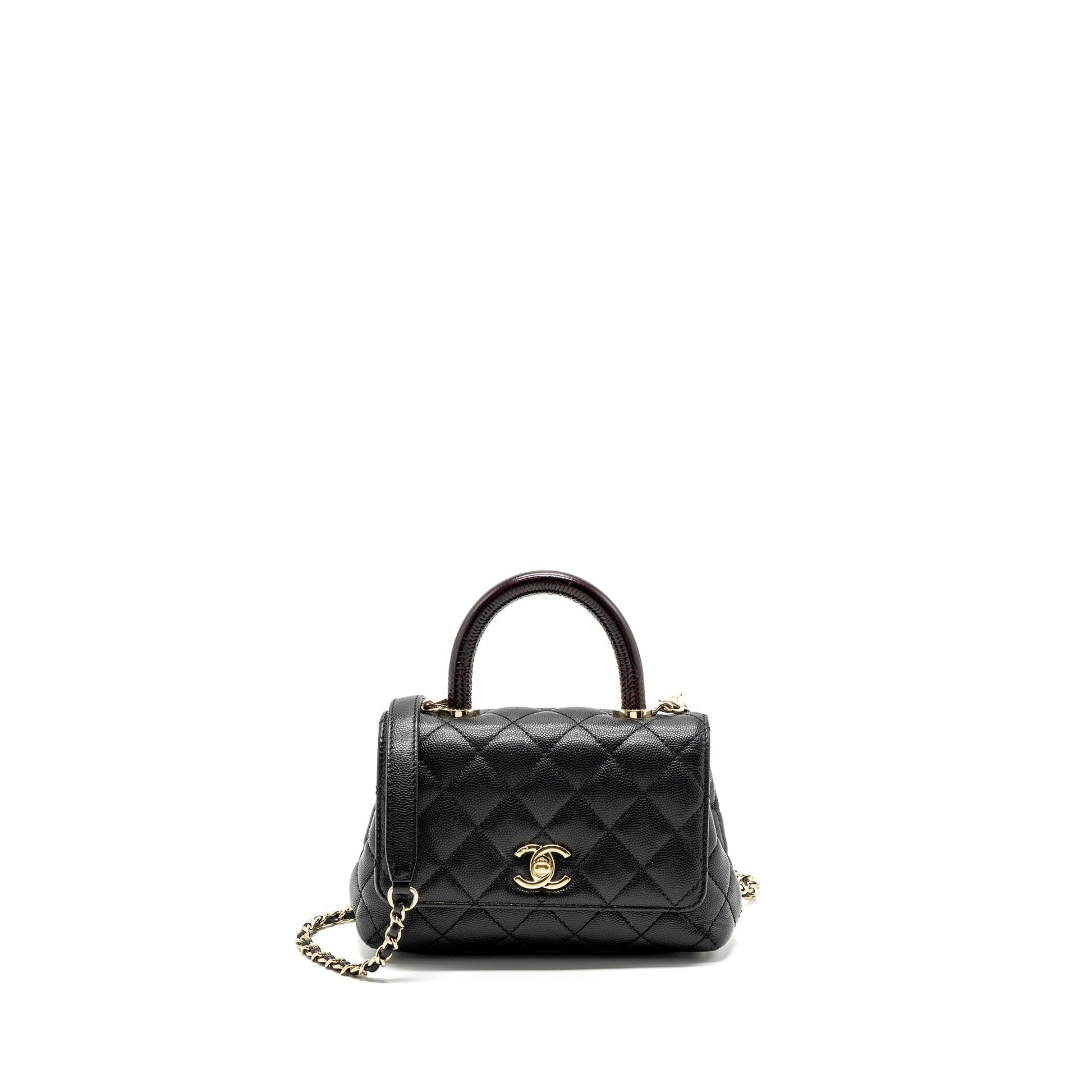Chanel Coco Handle Extra Lizard Embossed Handle Black Mini Bag