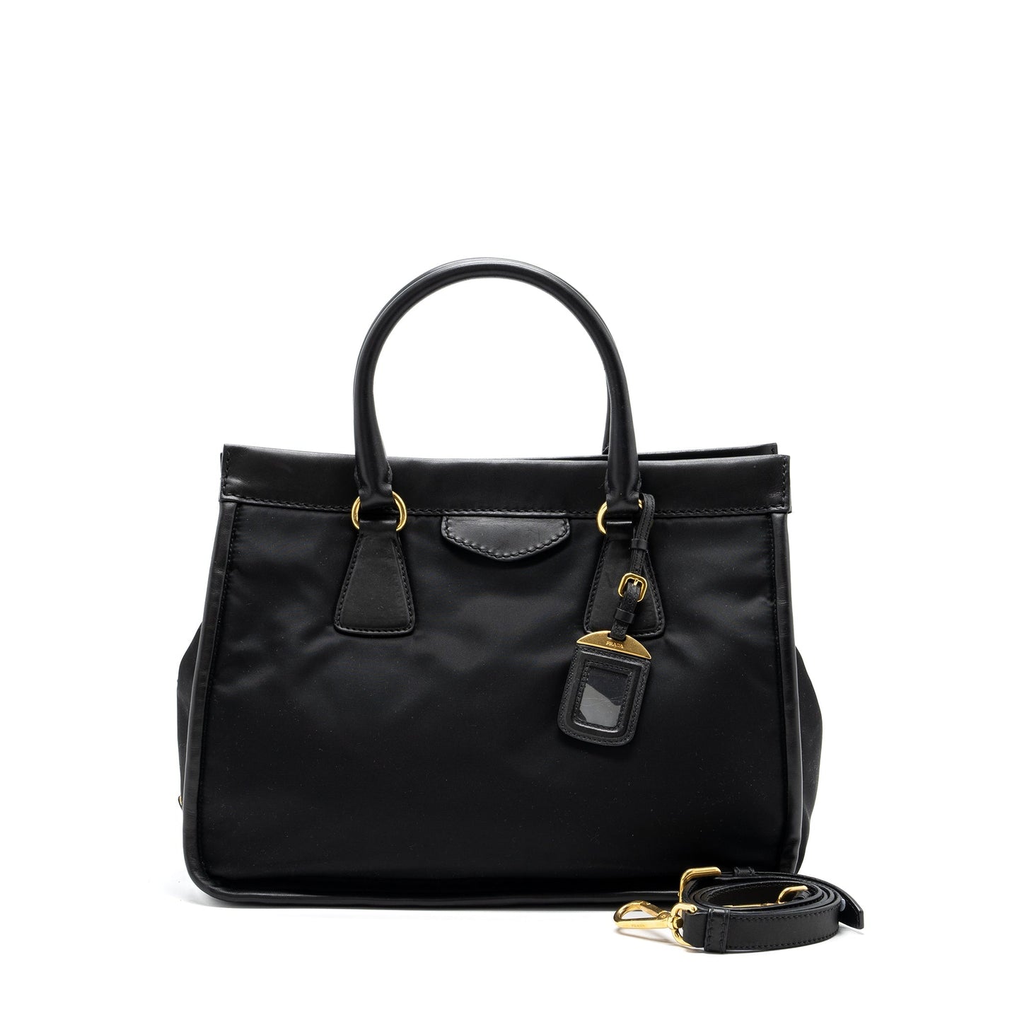 Prada Tote Purse Handbag Leather Nylon Tote Bag