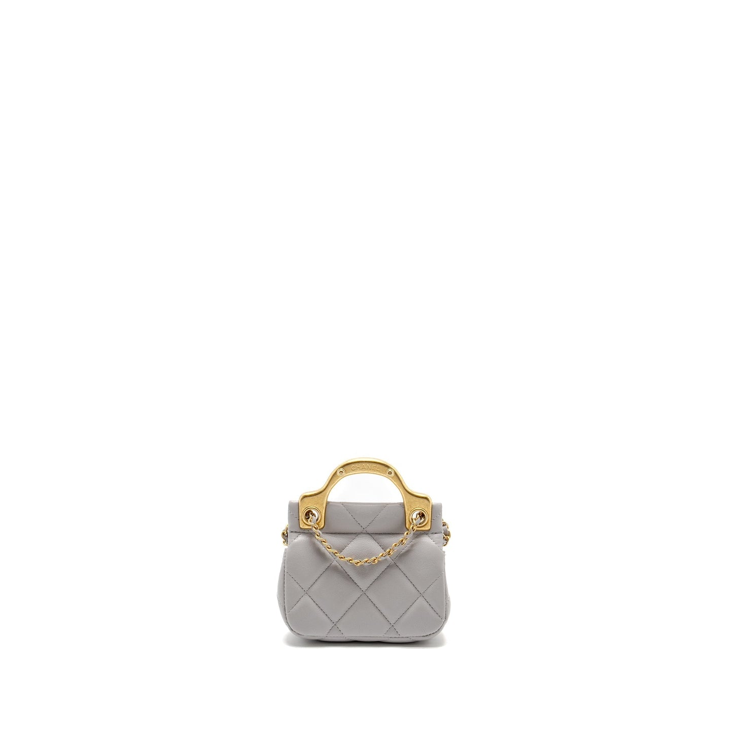 Chanel Quilted Flap Card Holder Lambskin GHW Grey Wallet Case