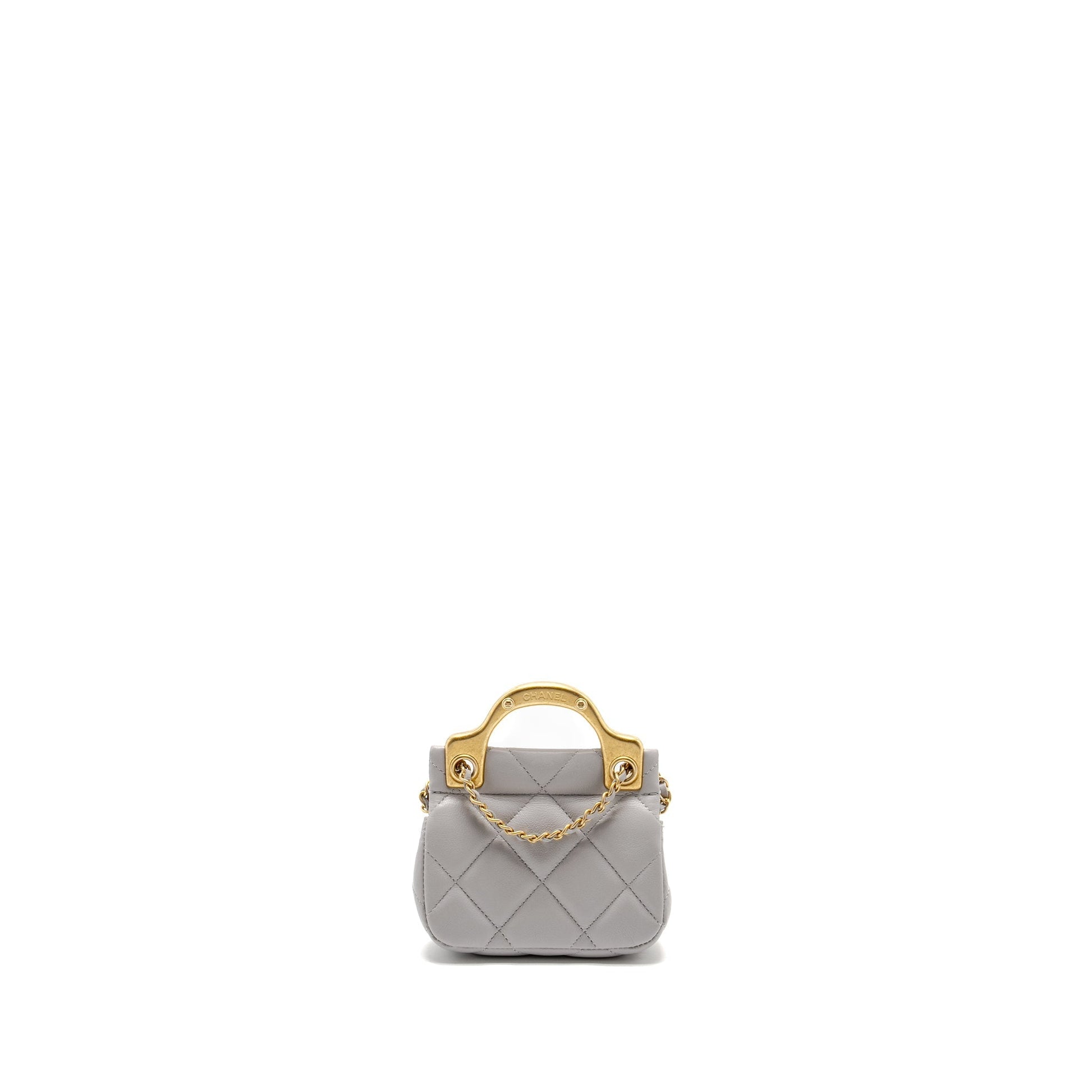 Chanel Quilted Flap Card Holder Lambskin GHW Grey Wallet Case