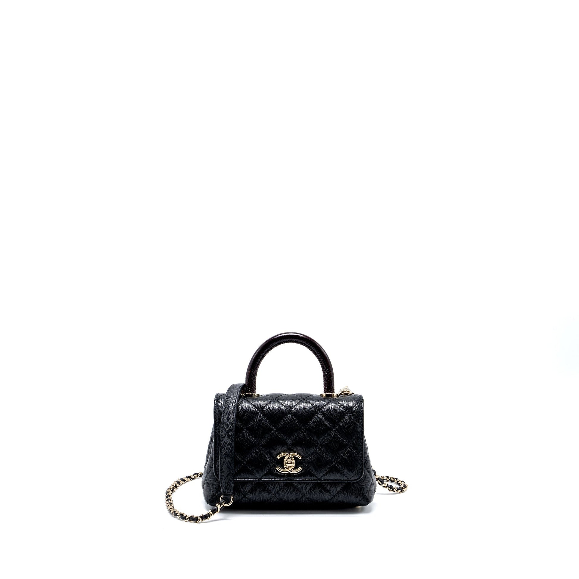 Chanel Coco Handle Lizard Embossed Handle Caviar Black Mini Bag