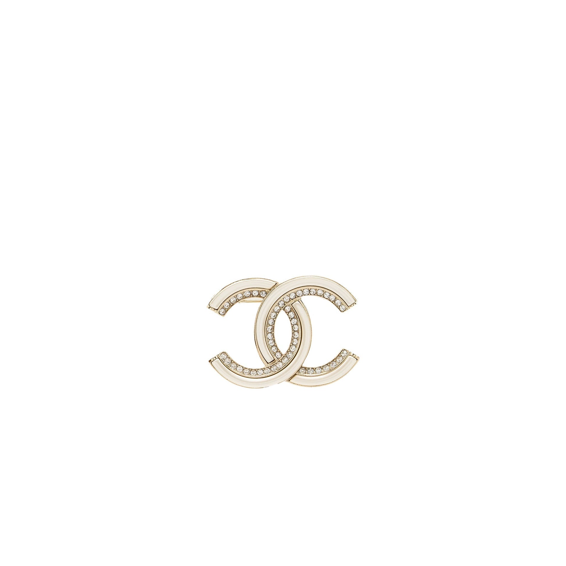 Chanel CC logo brooch crystal tone Silver Ivory Handbag