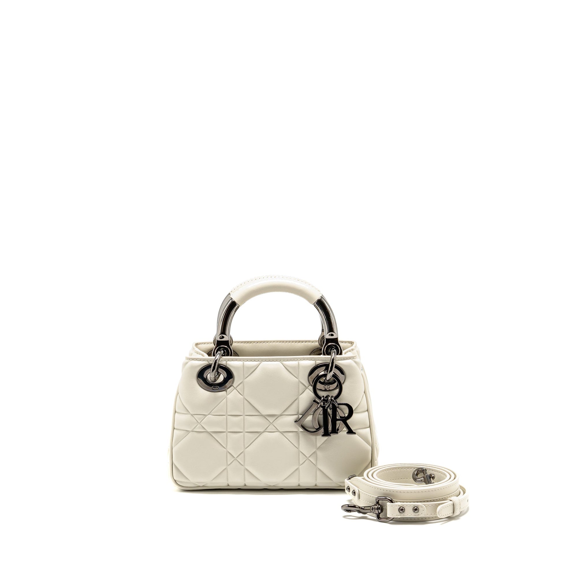 Dior Lady . Handbag Lambskin With Hardware Black White Travel Bag