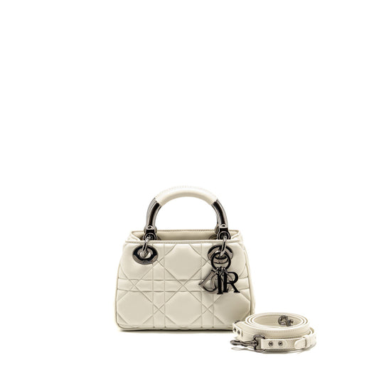 Dior Lady . Handbag Lambskin With Hardware Black White Travel Bag