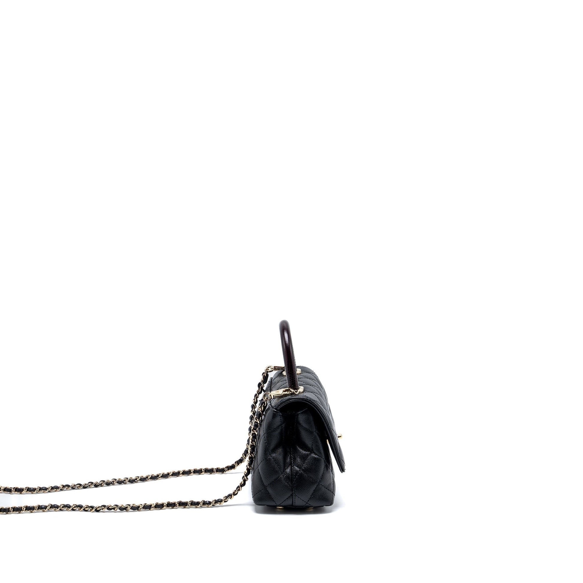 Chanel Coco Handle Lizard Embossed Handle Caviar Black Mini Bag