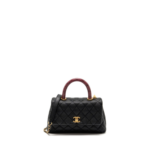 Chanel Coco Handle Python Handle caviar Burgundy Black Small Handbag