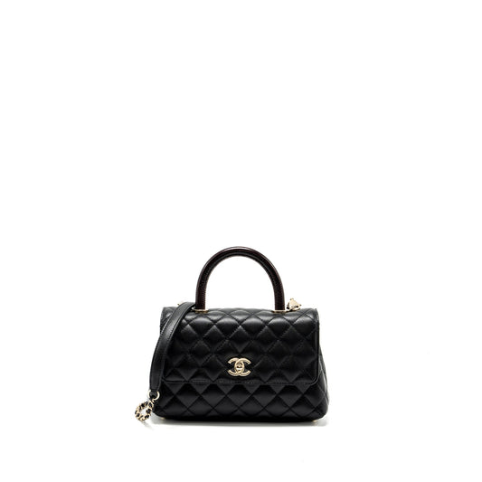 Chanel coco handle lizard embossed handle caviar Black Small Handbag Microchip 1
