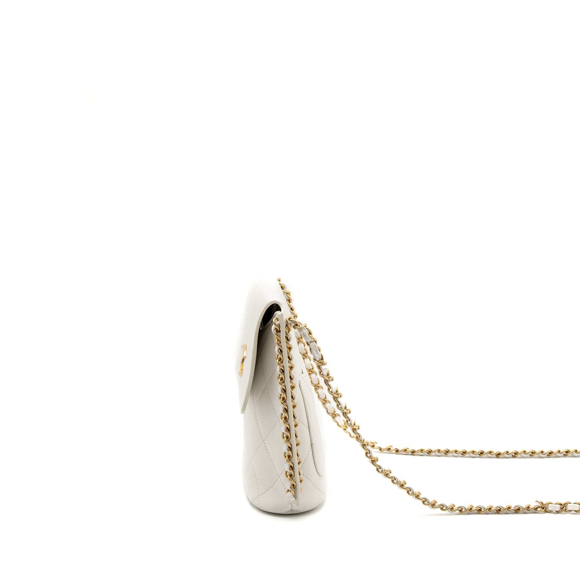 Chanel Square Flap Lambskin Brushed GHW White Crossbody Bag