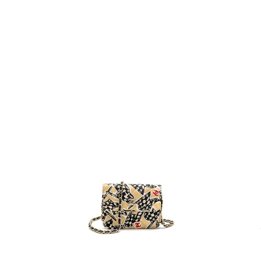 Chanel Flap Fabric LGHW microchip Multicolour Beige Clutch Bag