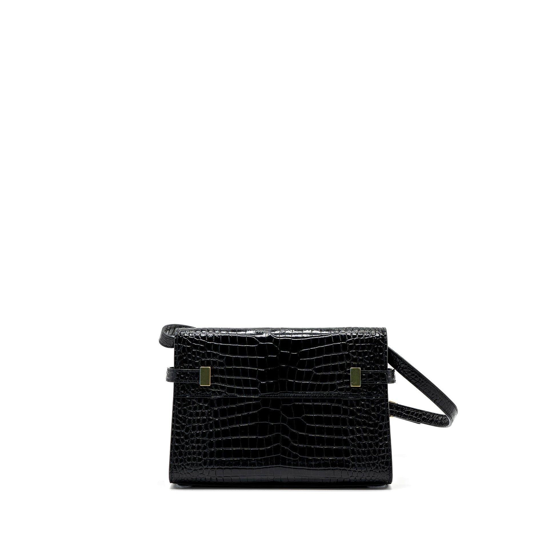 YSL Saint Laurent Saint Laurent Manhattan Purse Crocodile Embossed Shoulder Black Shoulder Bag