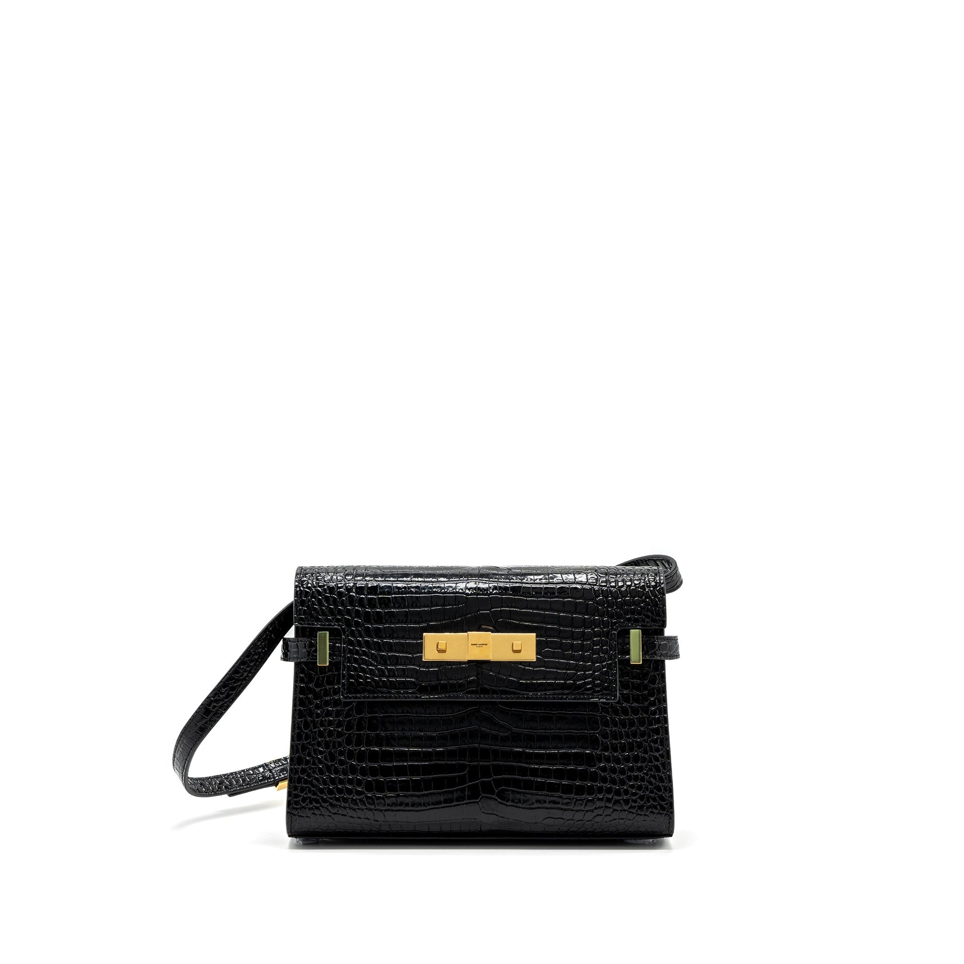 YSL Saint Laurent Saint Laurent Manhattan Purse Crocodile Embossed Shoulder Black Shoulder Bag