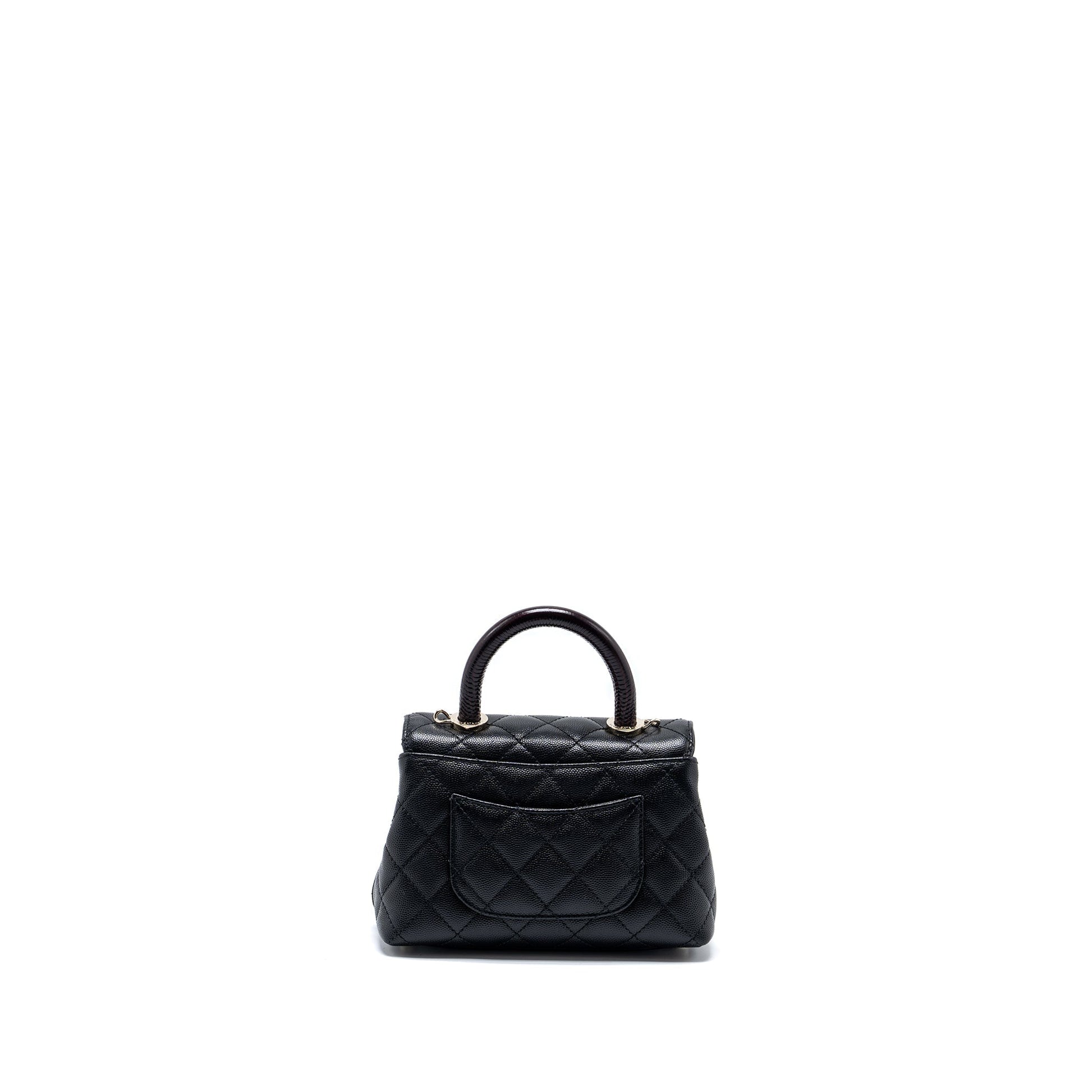 Chanel Coco Handle Lizard Embossed Handle Caviar Black Mini Bag