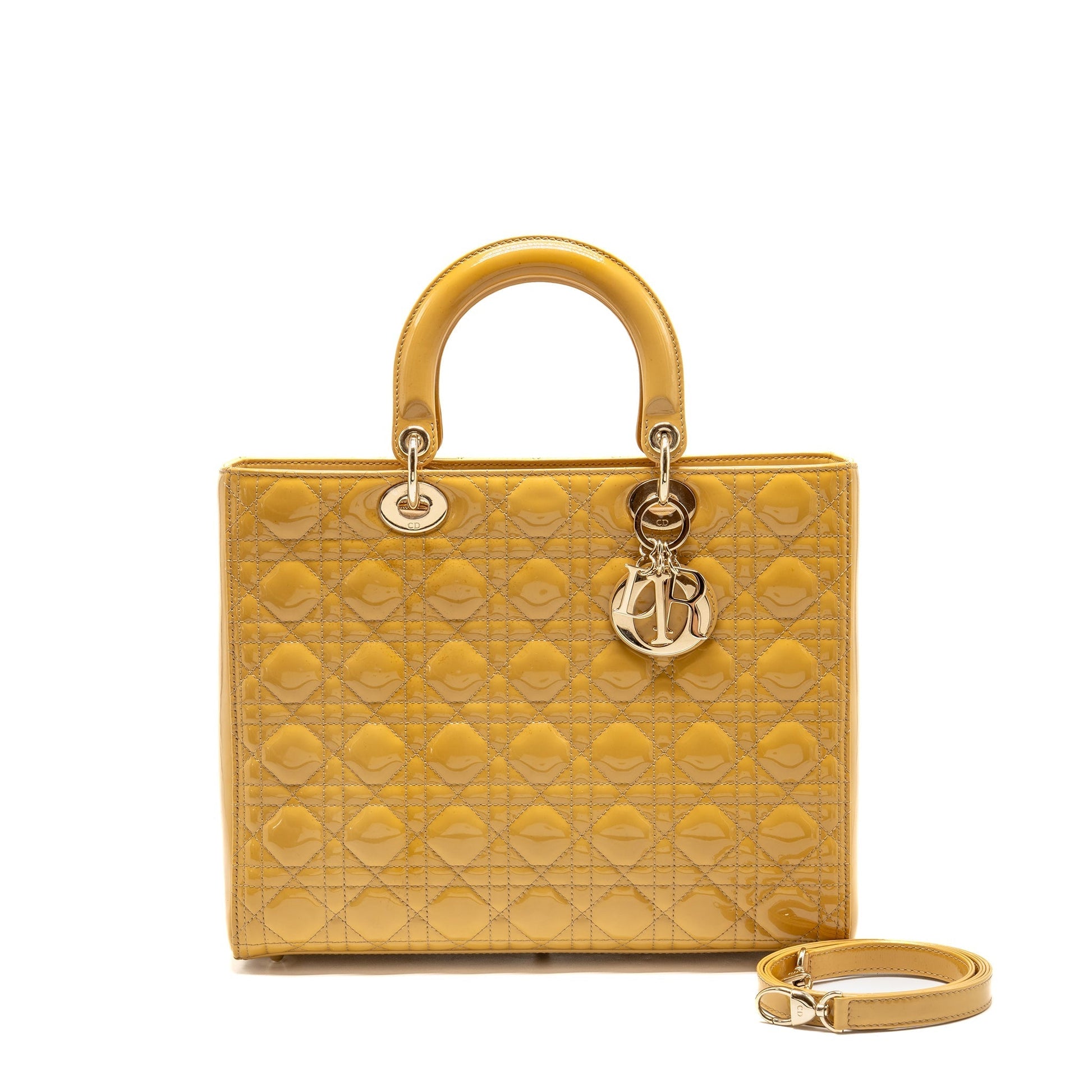 Dior Lady Patent Handbag Leather Beige Travel Bag Beige Handbag