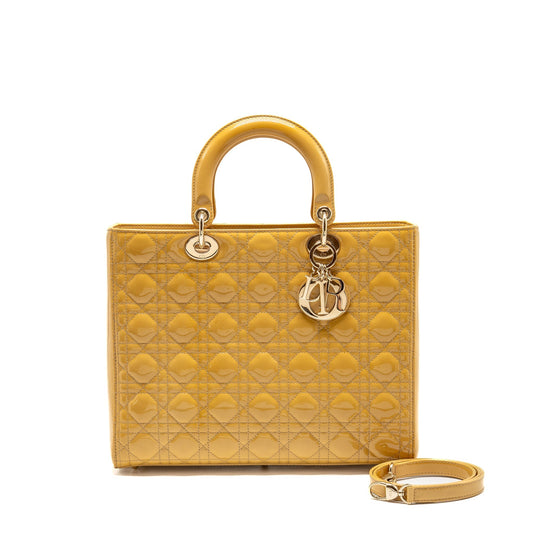 Dior Lady Patent Handbag Leather Beige Travel Bag Beige Handbag