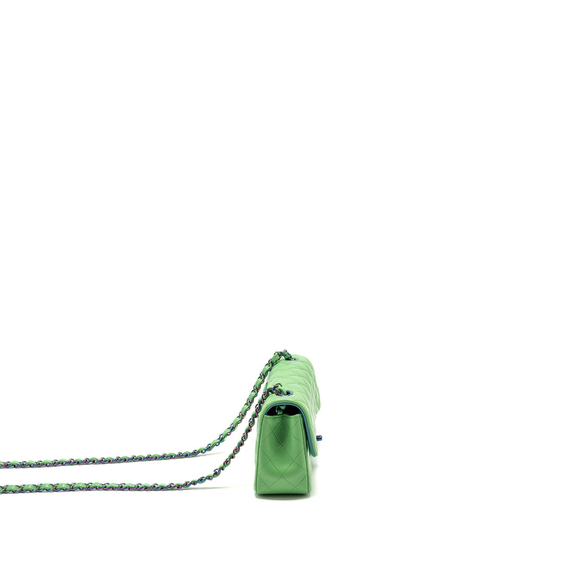 Chanel Rectangular Flap Lambskin Iridescent Hardware Green Shoulder Bag