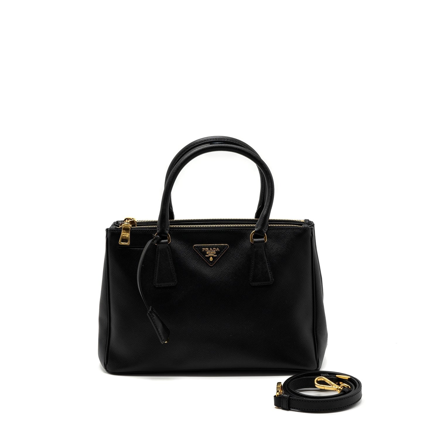 Prada Double Zip Tote Purse Saffiano Calfskin Handbag Black Tote Bag