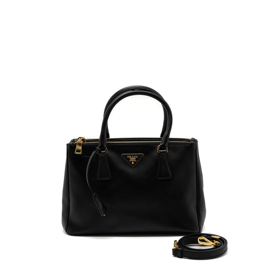 Prada Double Zip Tote Purse Saffiano Calfskin Handbag Black Tote Bag