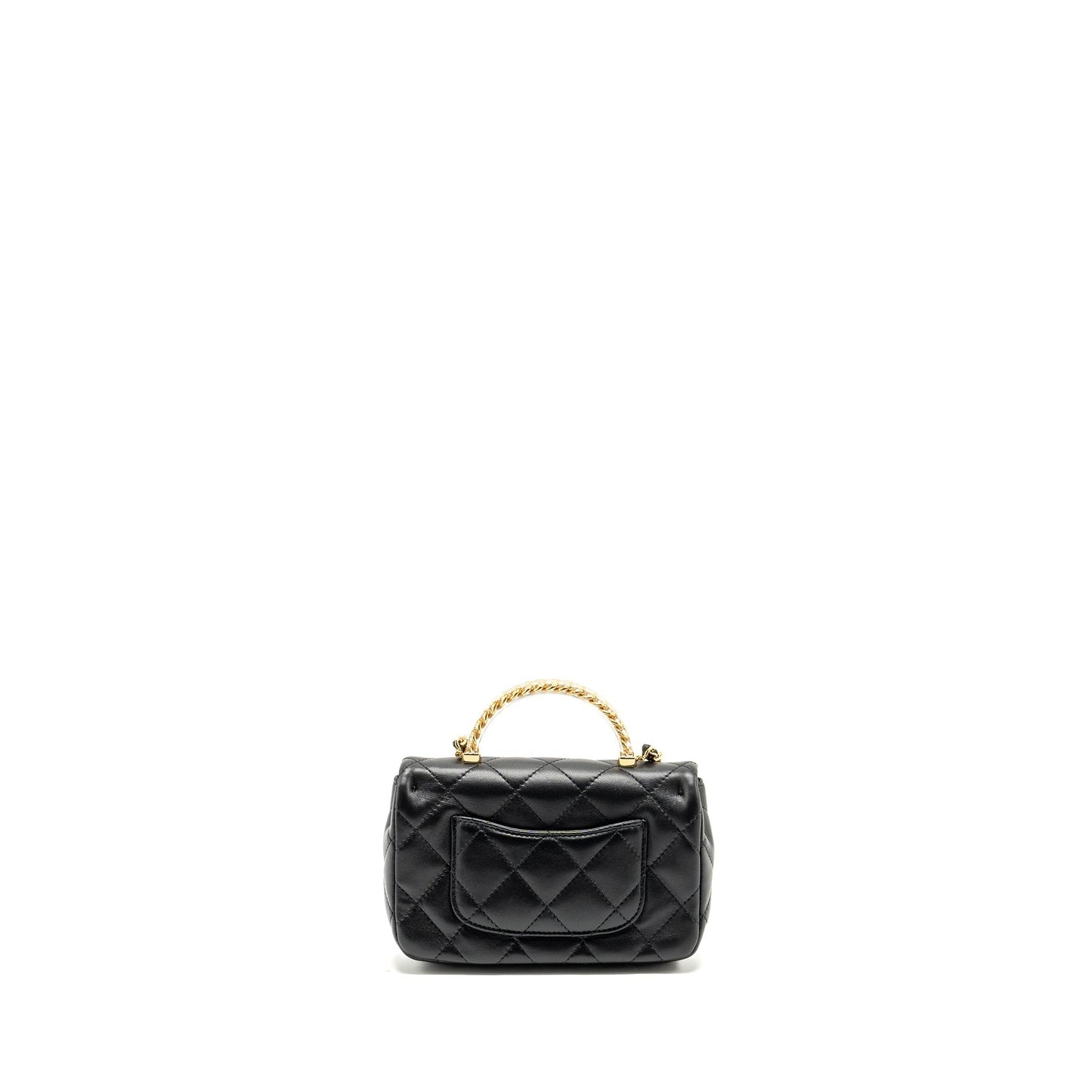 Chanel 24s Top Handle Flap Lambskin GHW Black Shoulder Bag