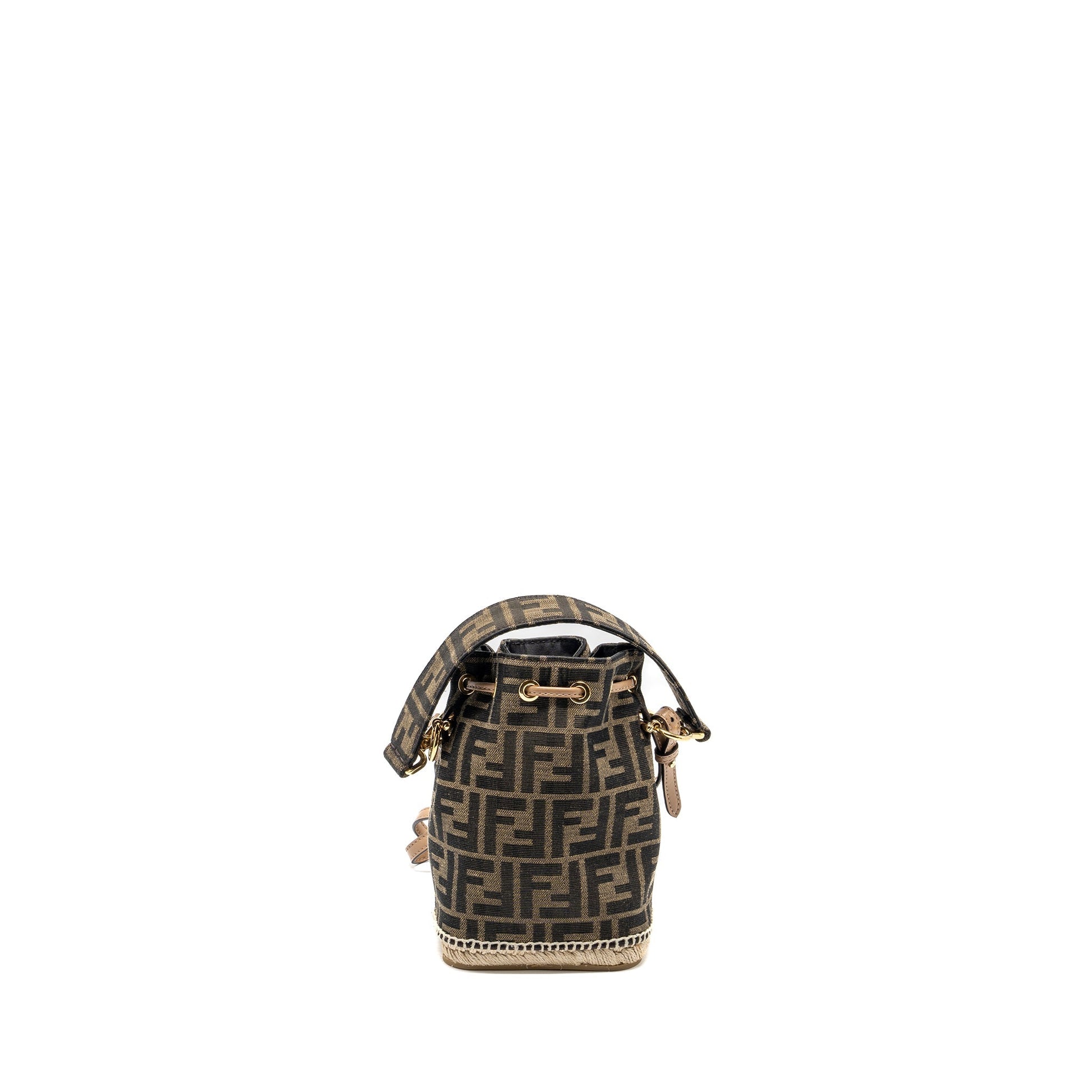 Fendi Mon Tresor Purse Jacquard Fabric Calfskin Brown Mini Bucket Bucket Bag