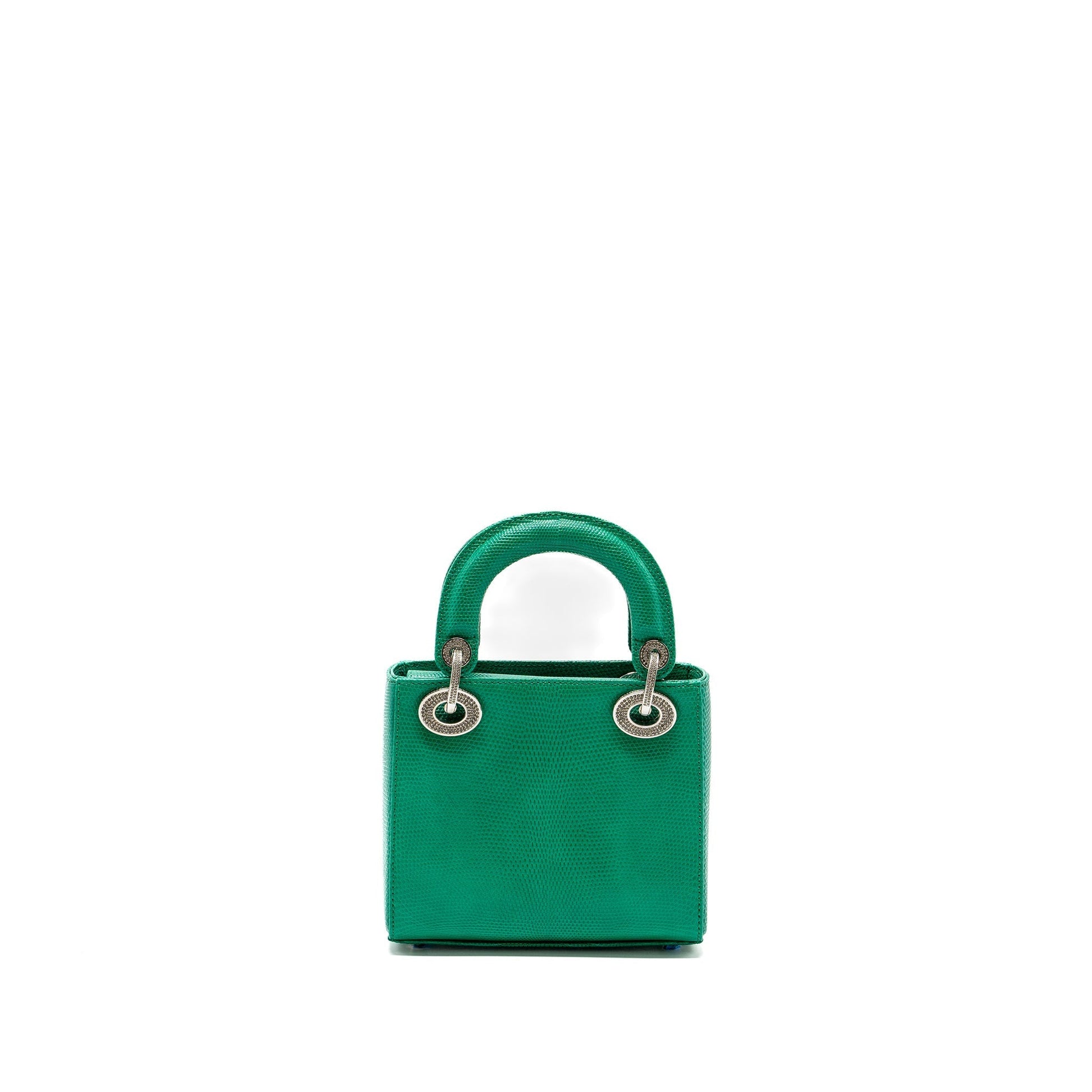 Dior Lady Lizard With Crystal Buckle Handbag Green Mini Travel Bag