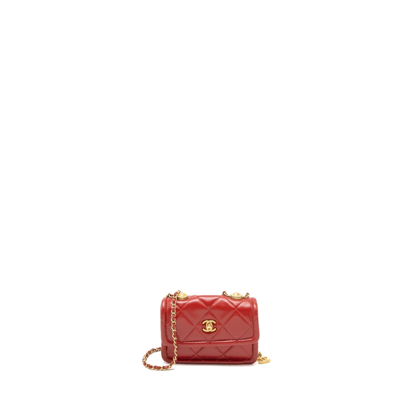 Chanel Quilted Flap Belt Lambskin Brushed GHW Red