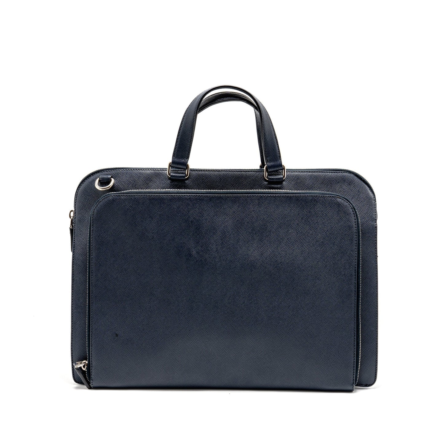 Prada Saffiano Travel Briefcase Calfskin Dark Handbag Blue Travel Bag