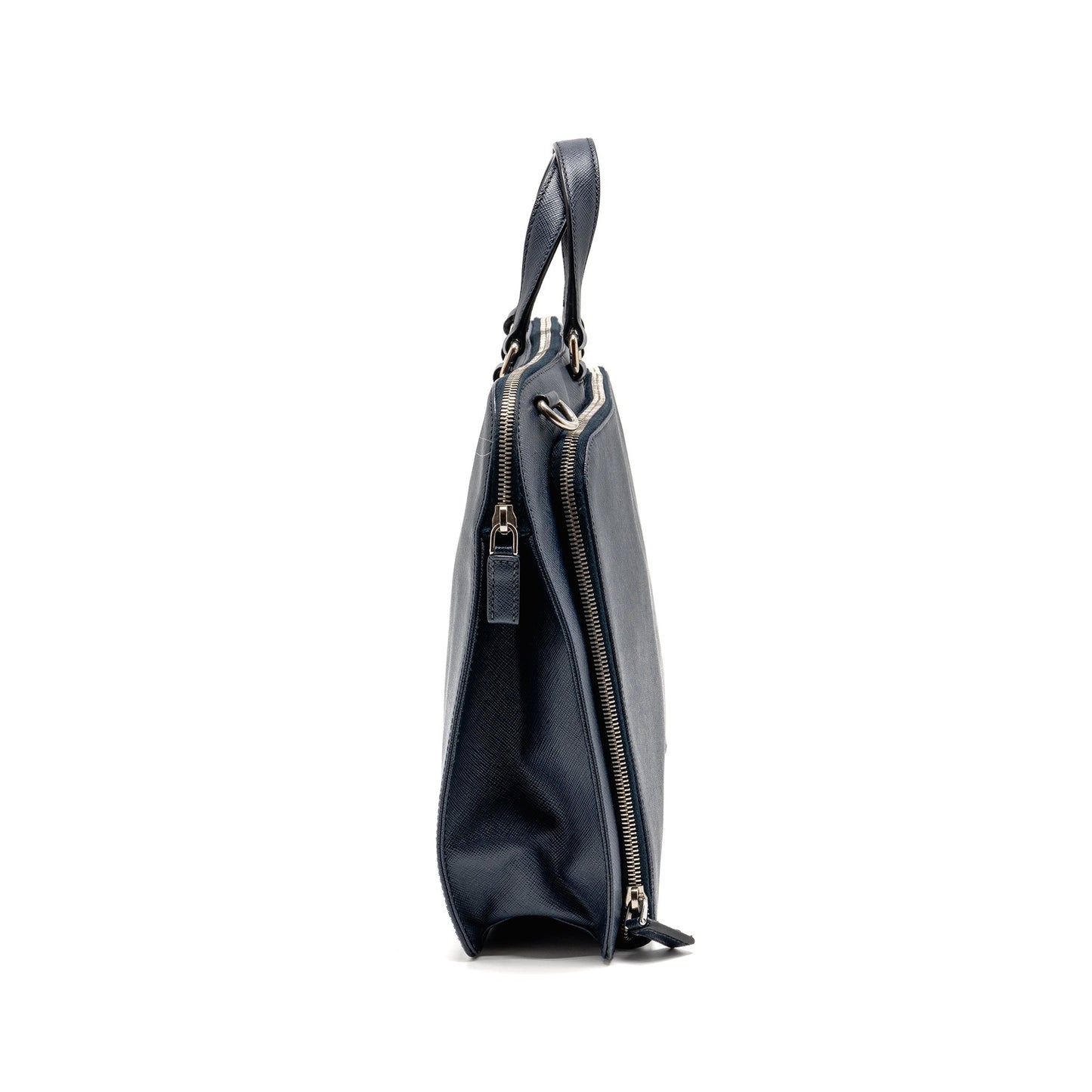 Prada Saffiano Travel Briefcase Calfskin Dark Handbag Blue Travel Bag