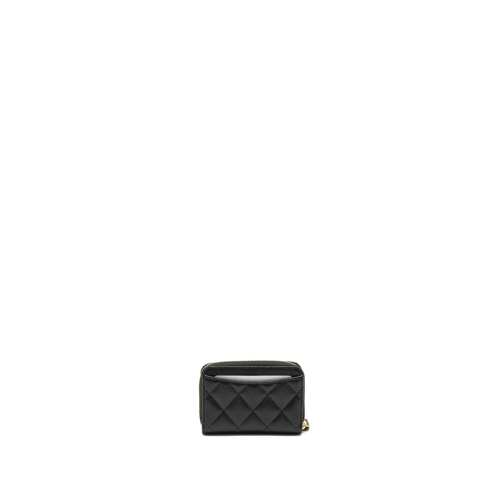 Chanel Zip Card Holder Caviar GHW Microchip Black Wallet Case