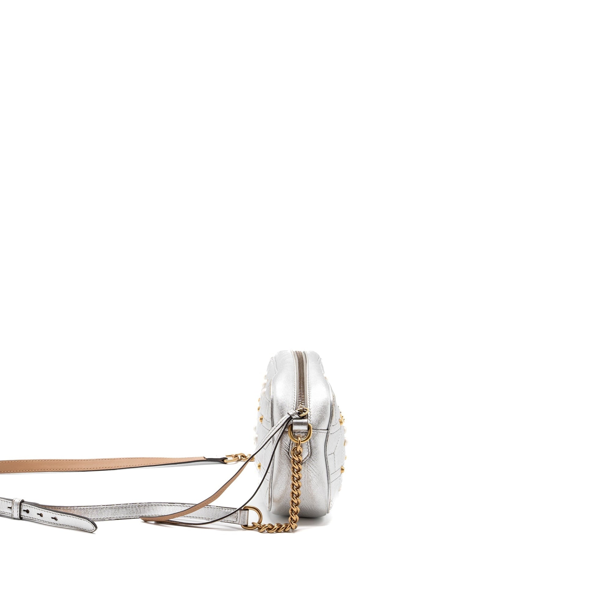 Gucci Marmont Camera Bag With Pearl Leather Silver Travel Bag