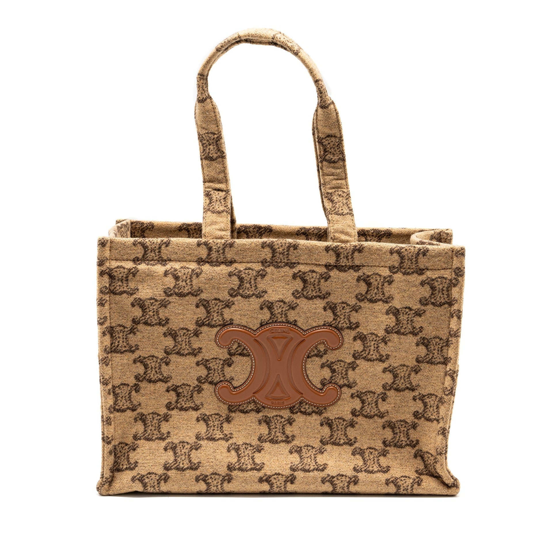 Celine Cabas Thais Triomphe Printed Wool Calfskin Wool Brown Large Travel Bag