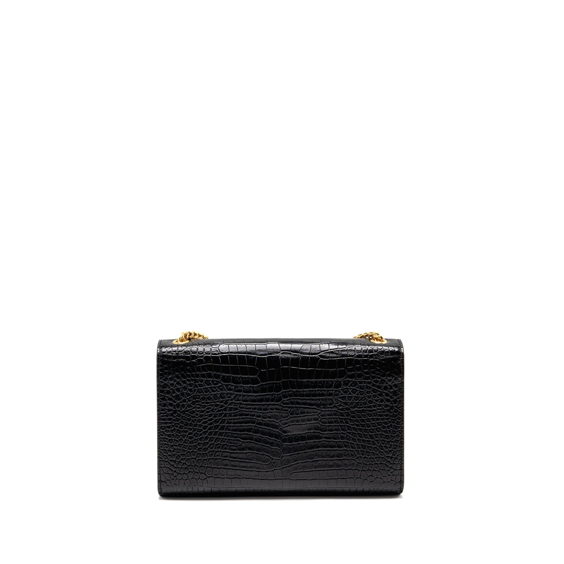 YSL Saint Laurent Kate Tassel Purse Crocodile Embossed Calfskin Travel Black Medium Travel Bag
