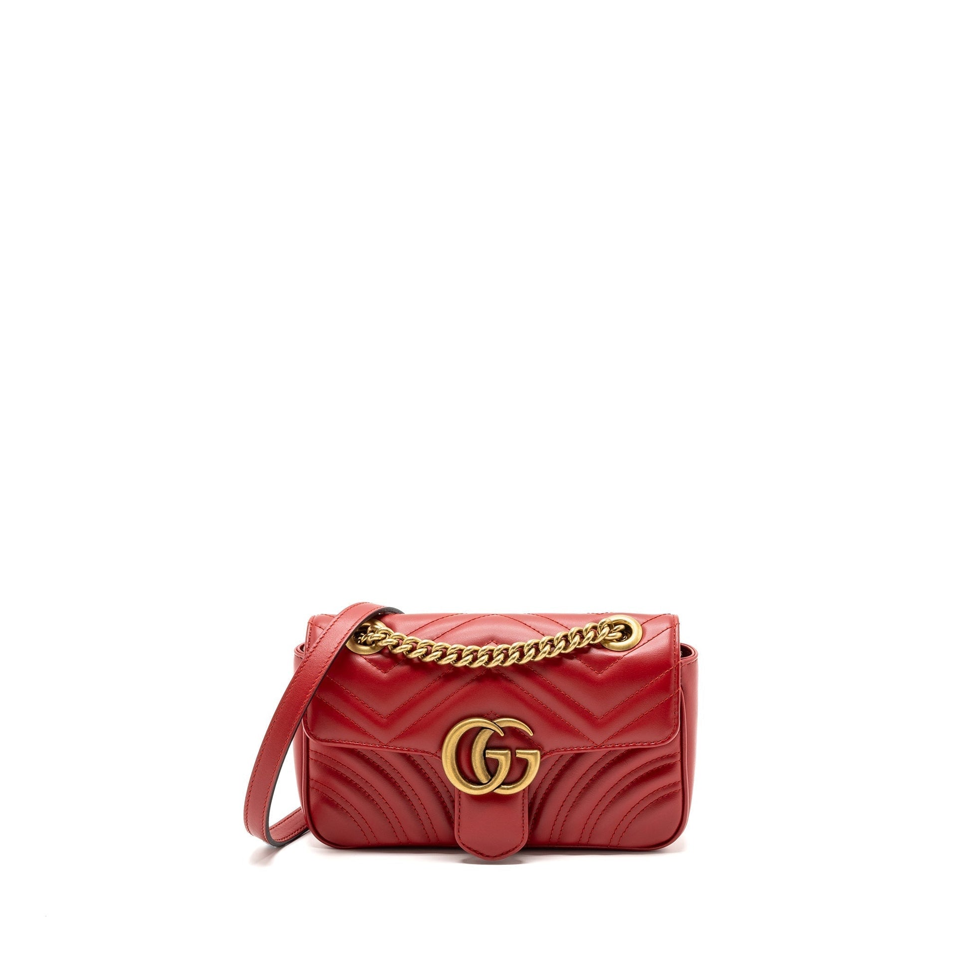 Gucci Marmont Calfskin Handbag Matelasse Red Travel Bag