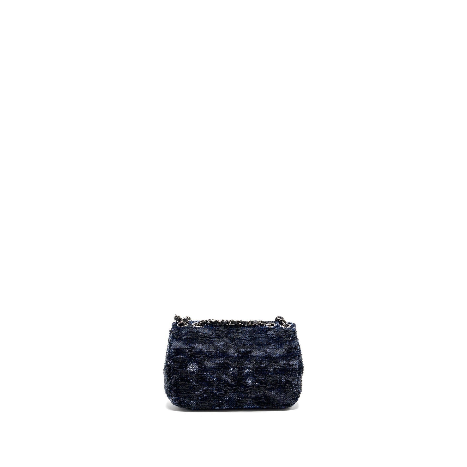 Chanel super flap sequin dark SHW Black Blue Shoulder Bag