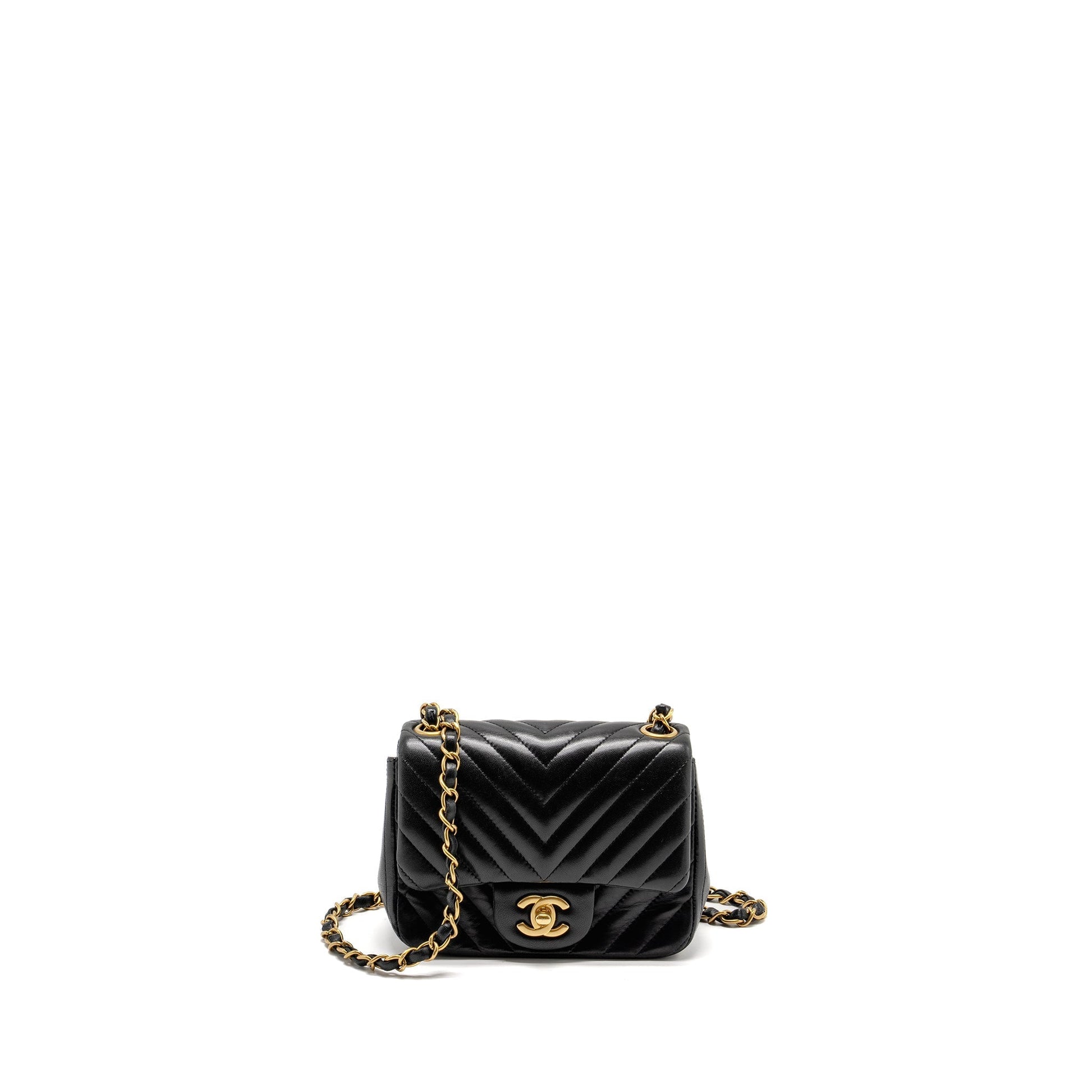 Chanel Square Chevron Flap Lambskin GHW Black Shoulder Bag