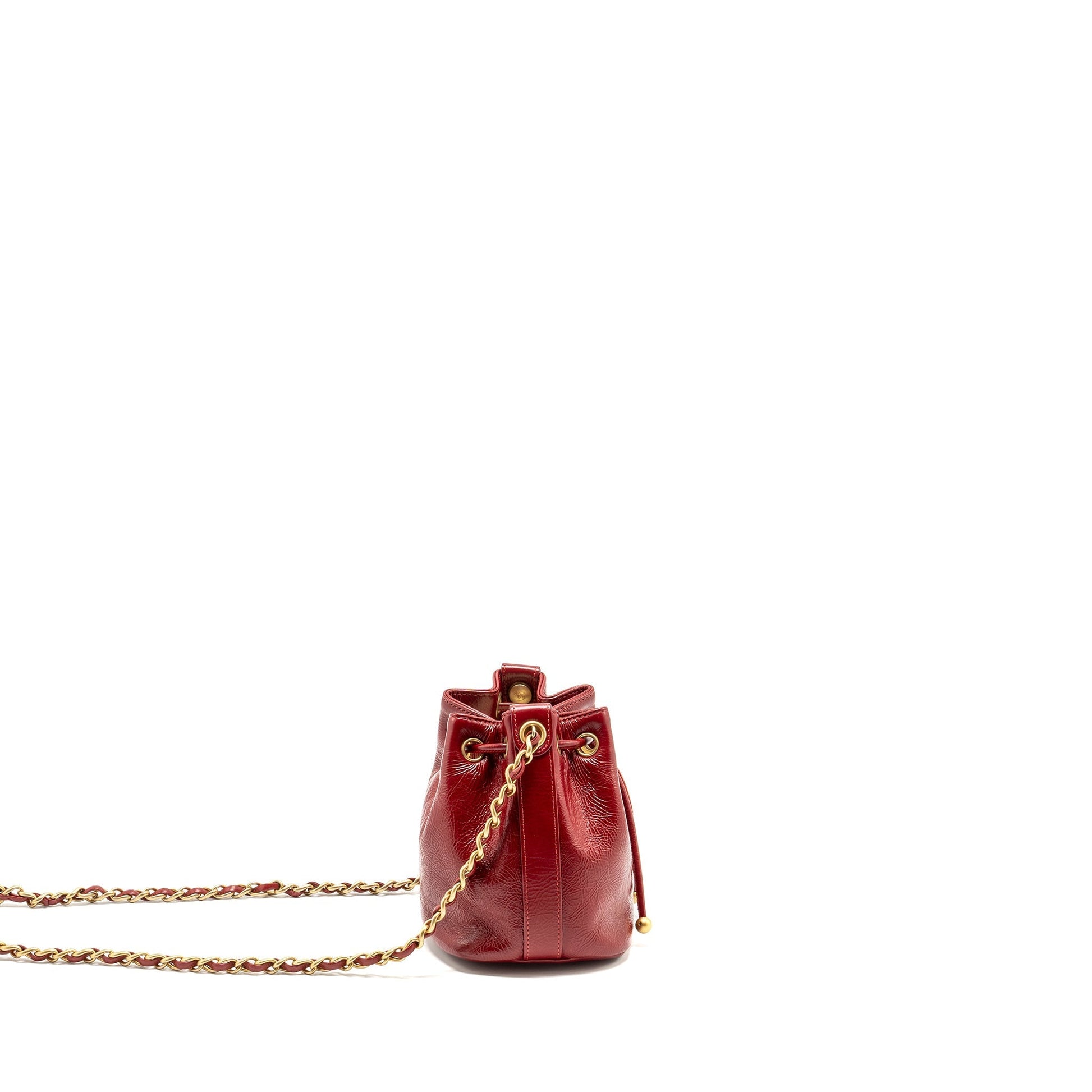 Chanel CC Drawstring Bucket Shiny Aged Calfskin Red Jewelry