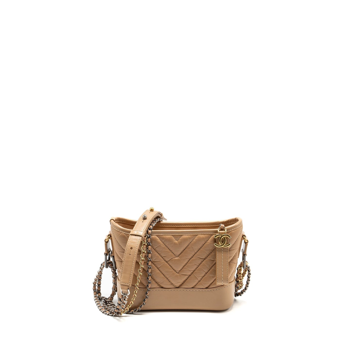 Chanel Chevron Gabrielle Hobo calfskin hardware Multicolour Beige Small Shoulder Bag