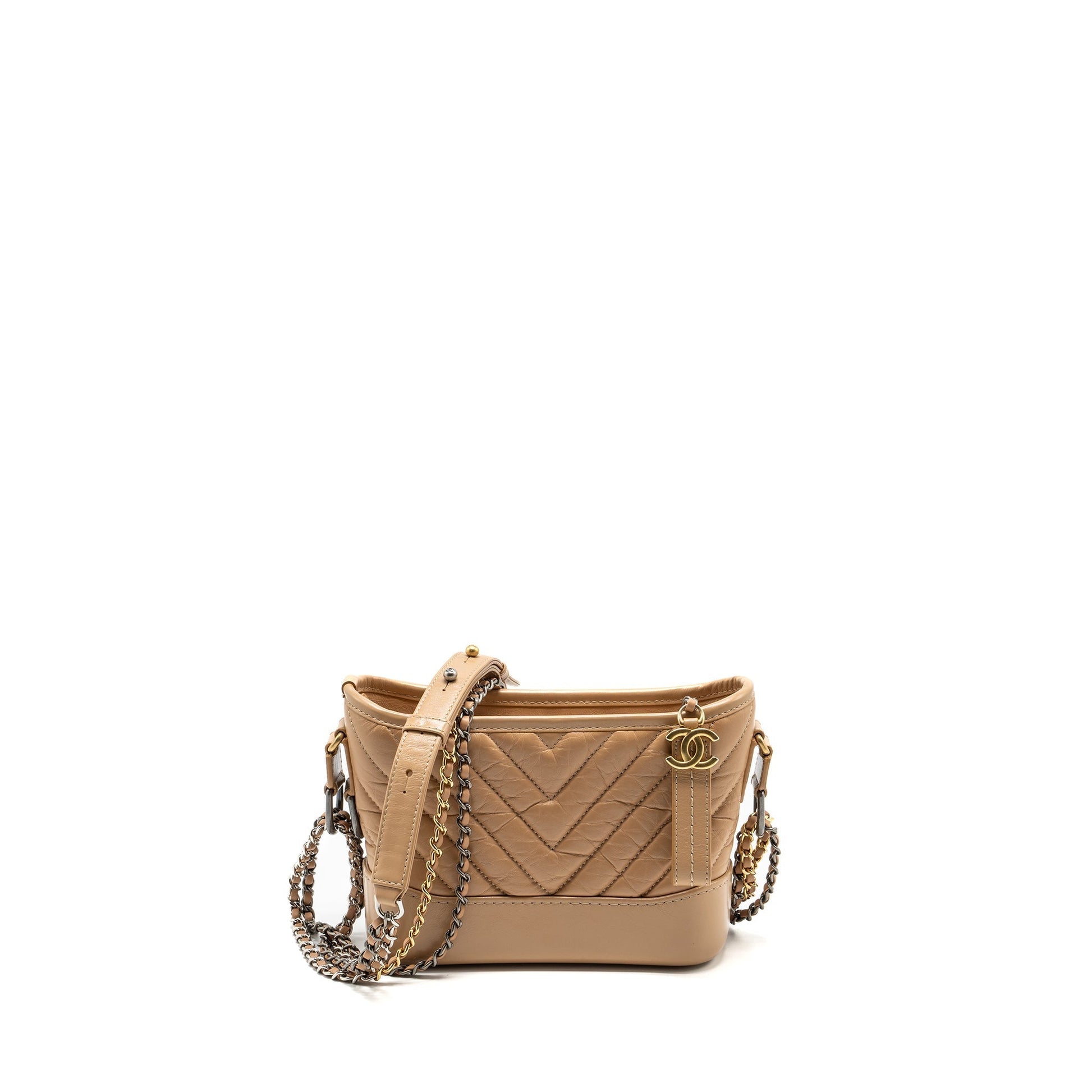 Chanel Chevron Gabrielle Hobo calfskin hardware Multicolour Beige Small Shoulder Bag