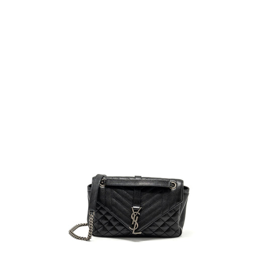 YSL Saint Laurent Saint Laurent College Purse Lambskin Ruthenium Travel Black Flap Travel Bag