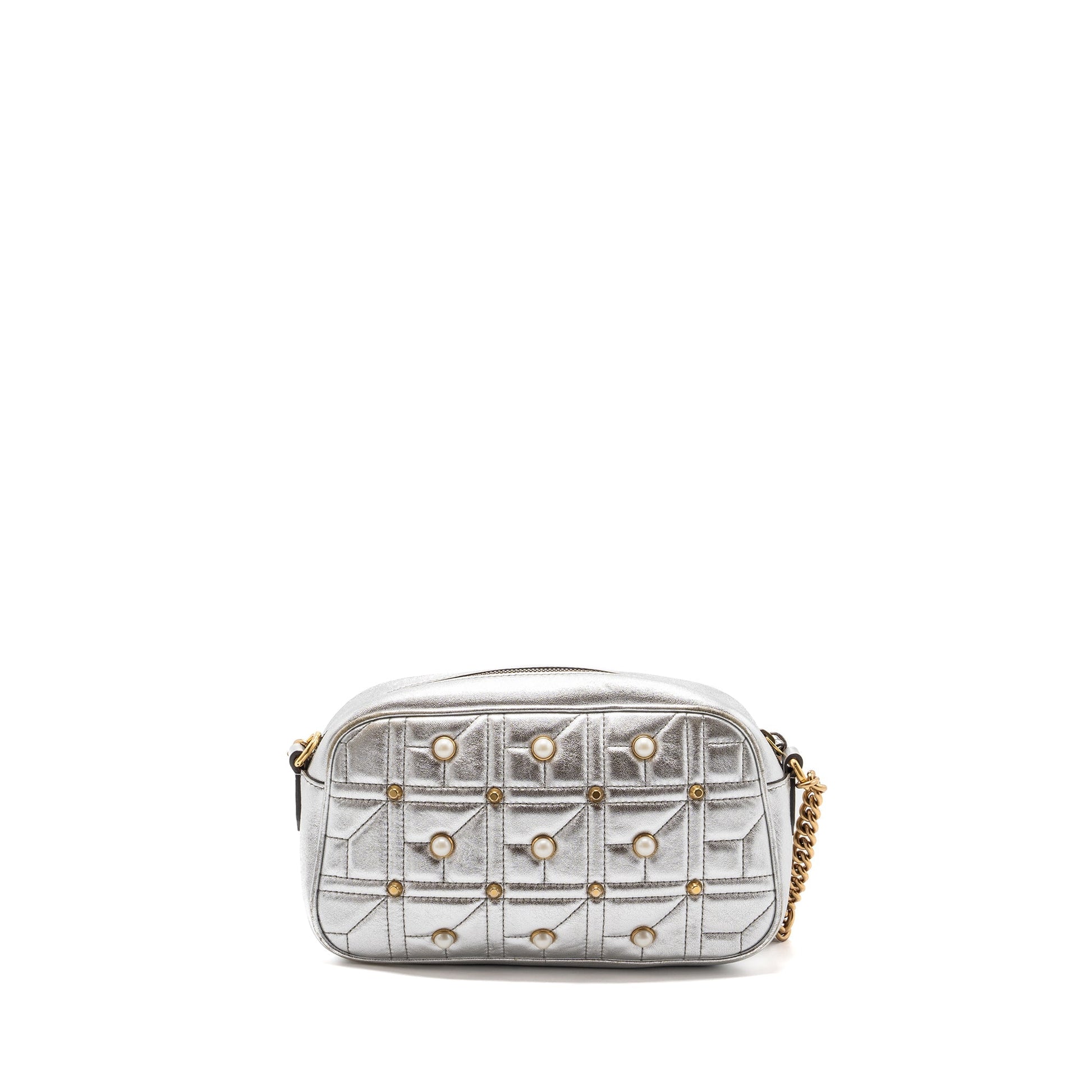 Gucci Marmont Camera Bag With Pearl Leather Silver Travel Bag