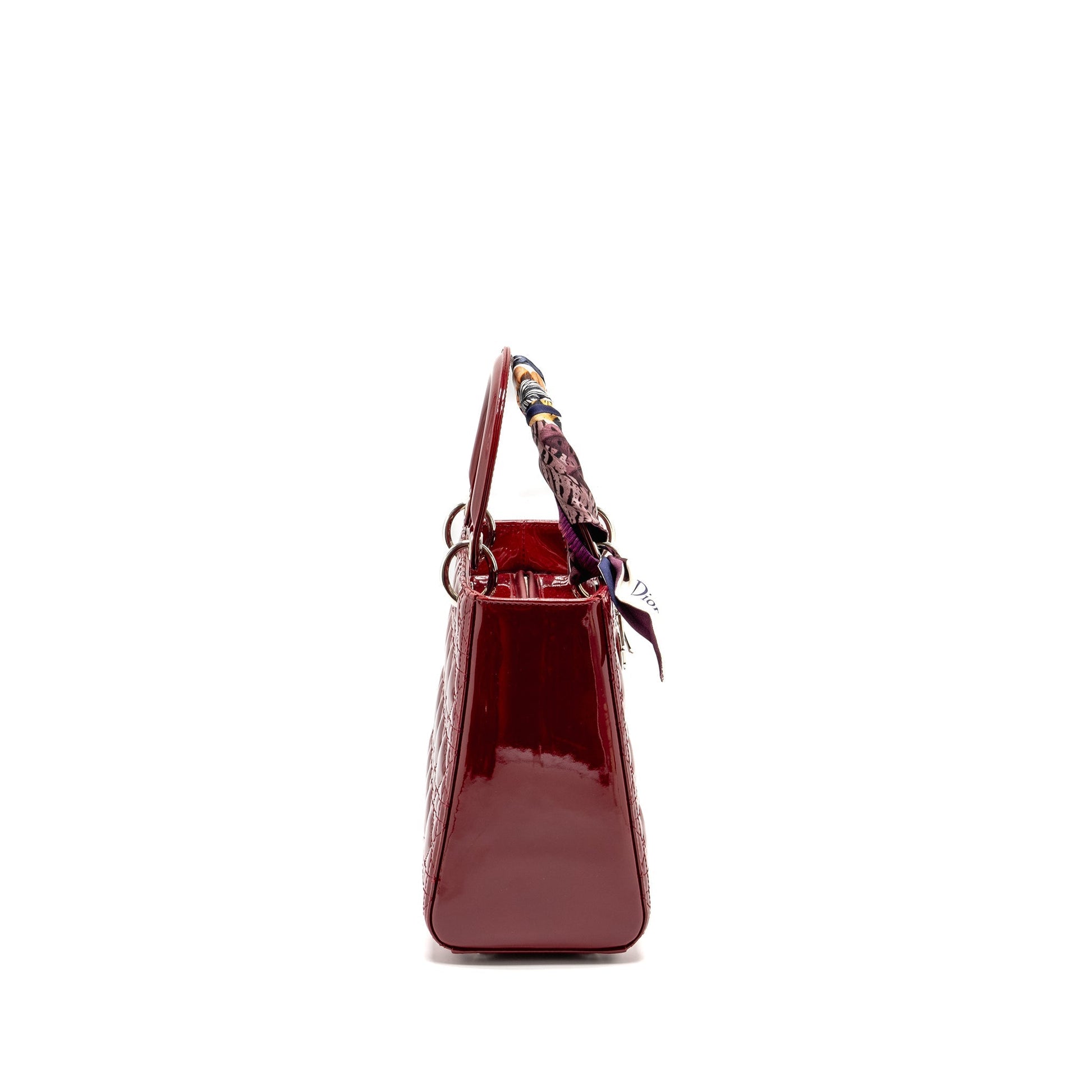 Dior Lady Patent Dark Handbag Red Medium Travel Bag