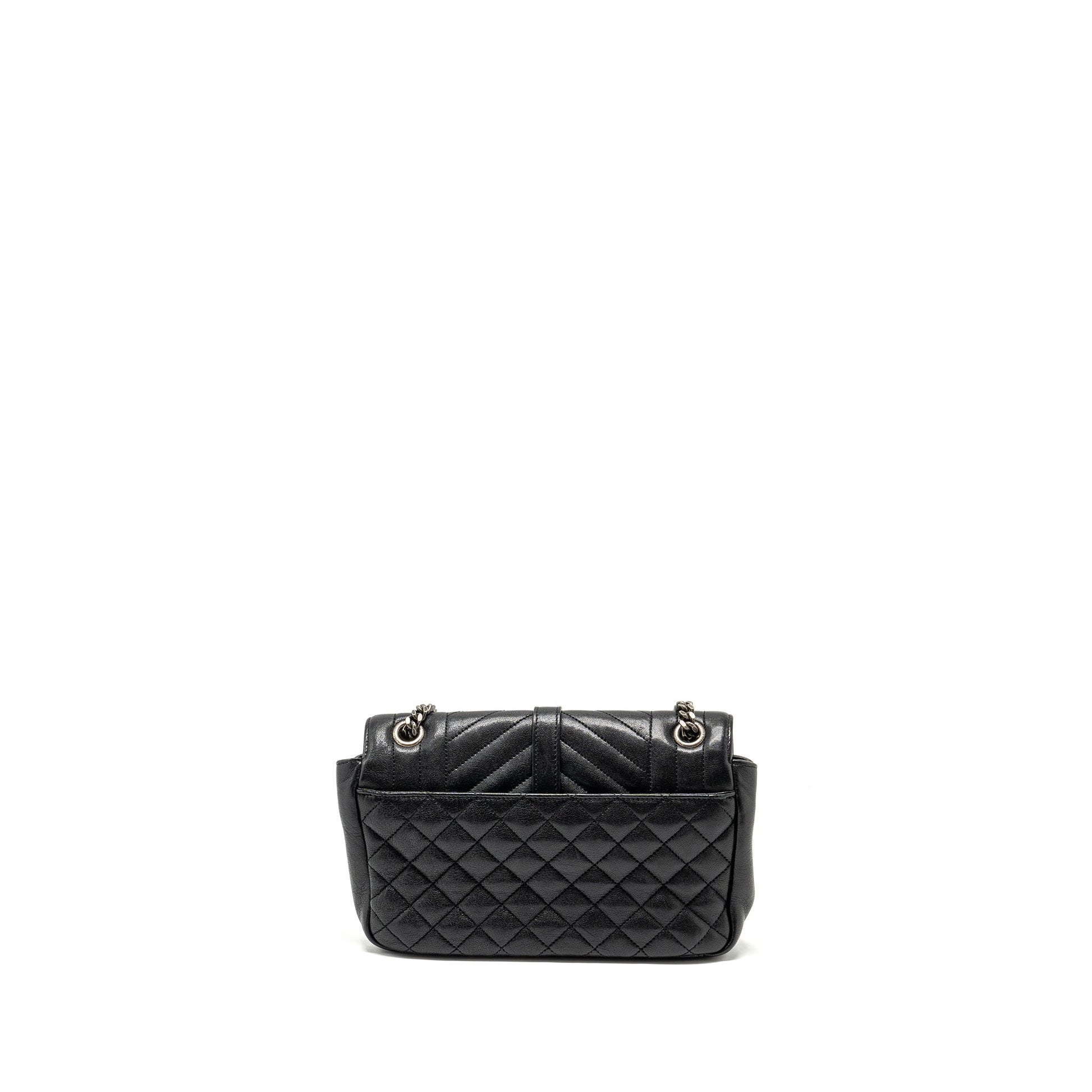 YSL Saint Laurent Saint Laurent College Purse Lambskin Ruthenium Travel Black Flap Travel Bag