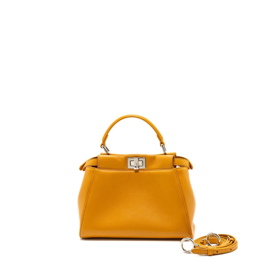 Fendi Peekaboo Bright Handbag Lambskin Yellow Mini Travel Bag