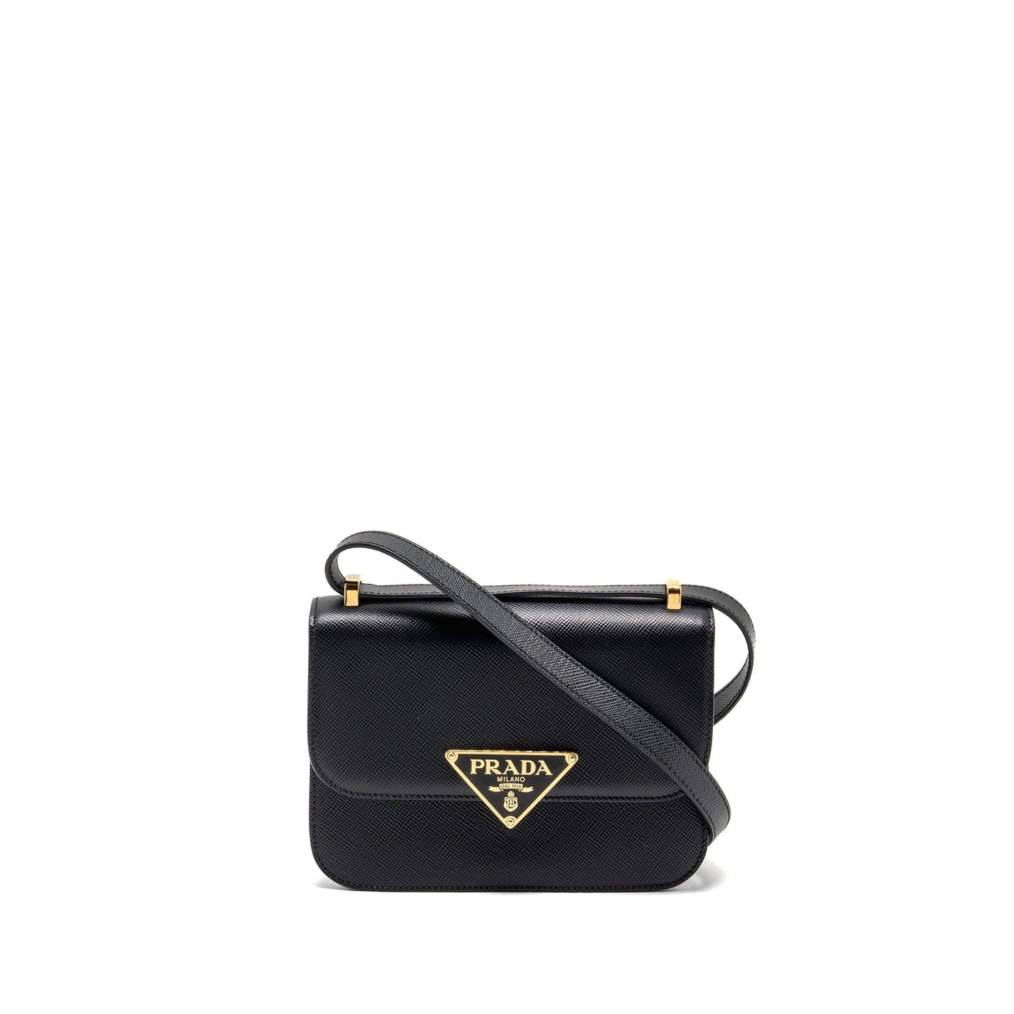 Prada Saffiano Flap Purse Calfskin Handbag Leather Black Travel Bag