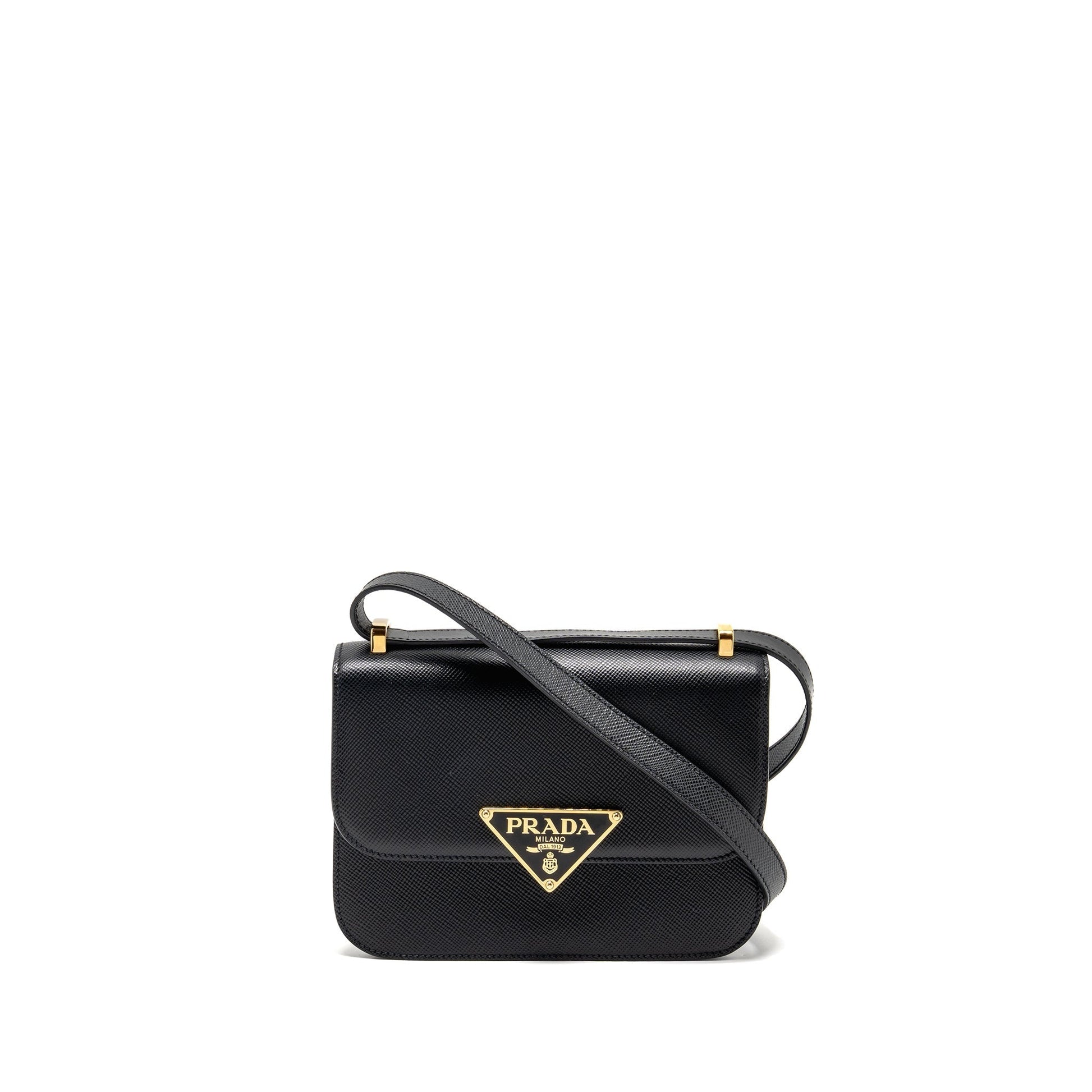 Prada Saffiano Flap Purse Calfskin Handbag Leather Black Travel Bag