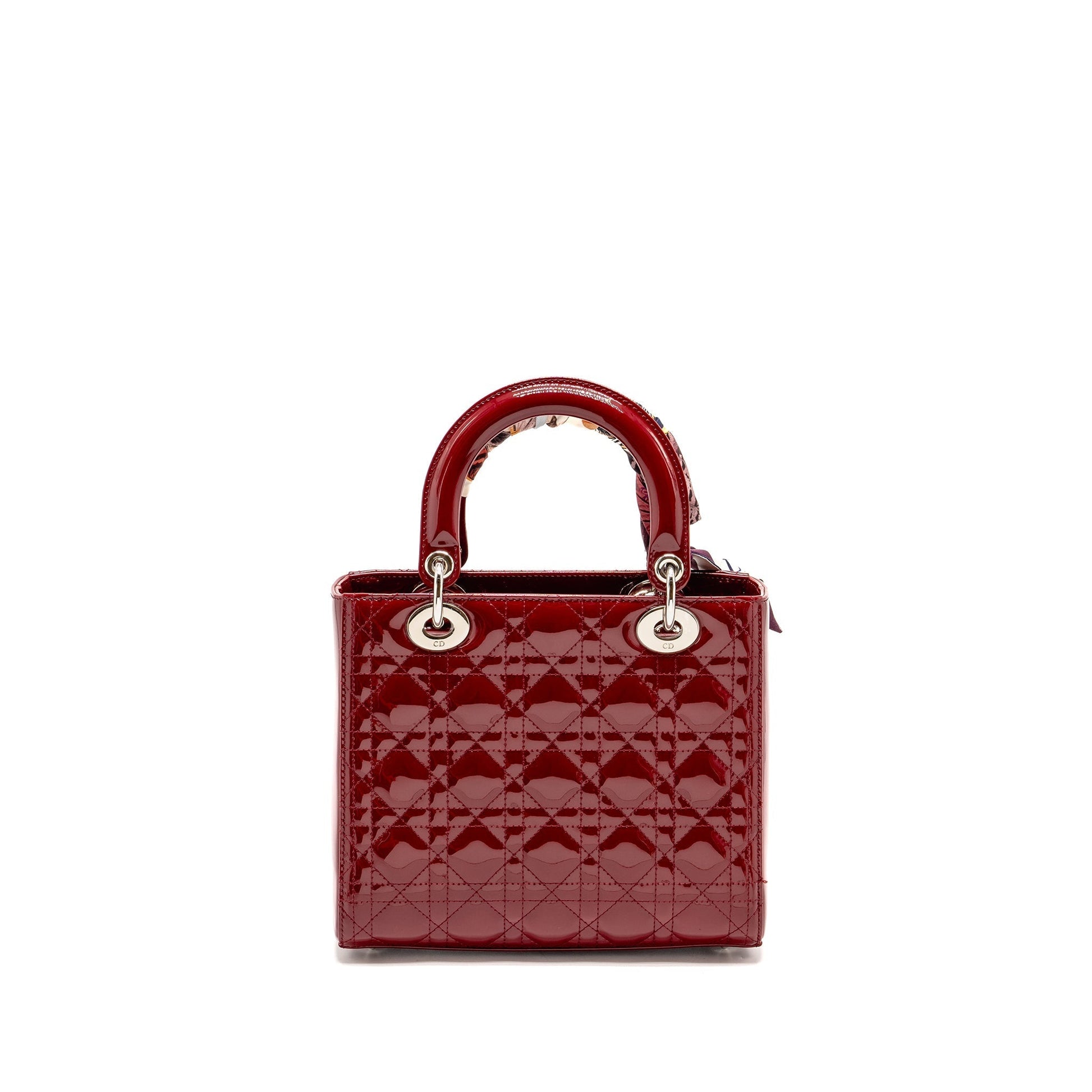 Dior Lady Patent Dark Handbag Red Medium Travel Bag