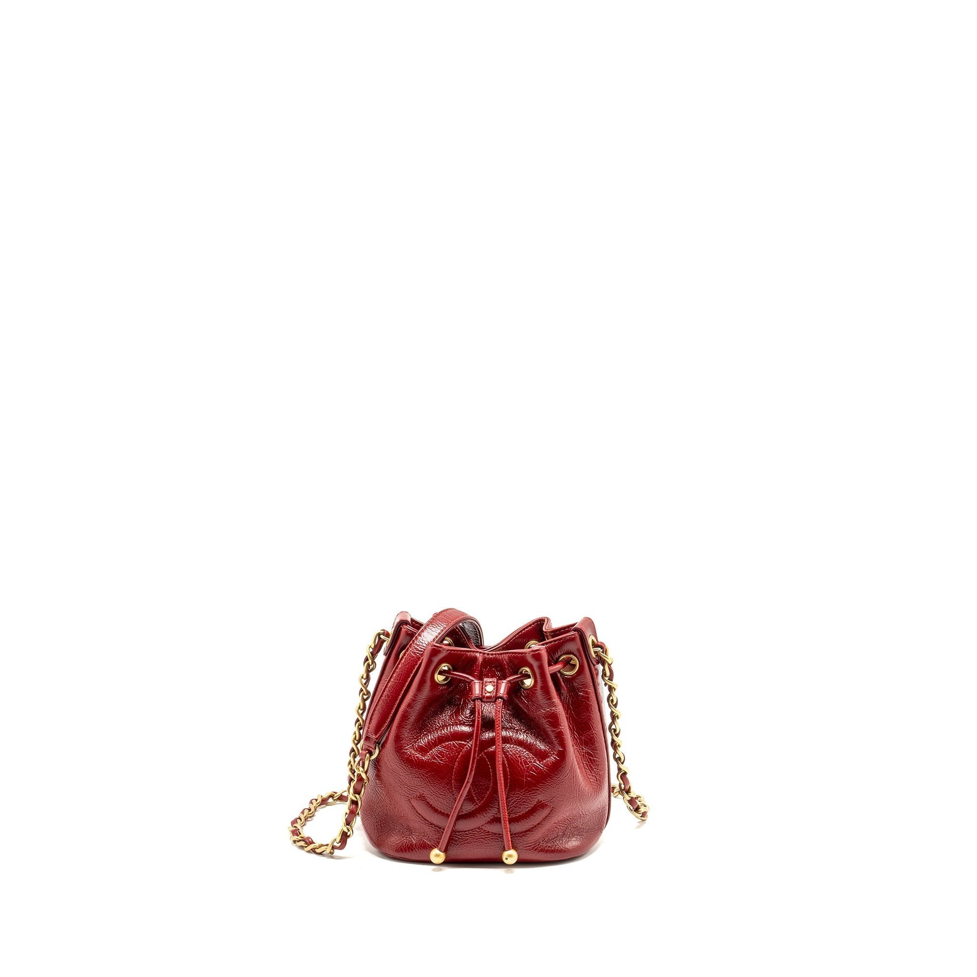 Chanel CC Drawstring Bucket Shiny Aged Calfskin Red Jewelry