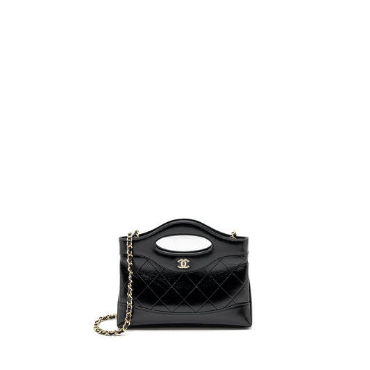 Chanel 24c 31 Shiny Calfskin LGHW Microchip Black Clutch Bag Black Lghwmicrochip