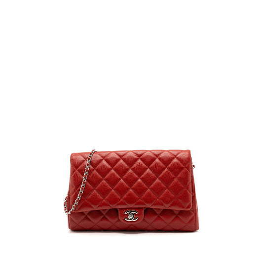 Chanel Timeless Flap Caviar SHW Red Clutch Bag