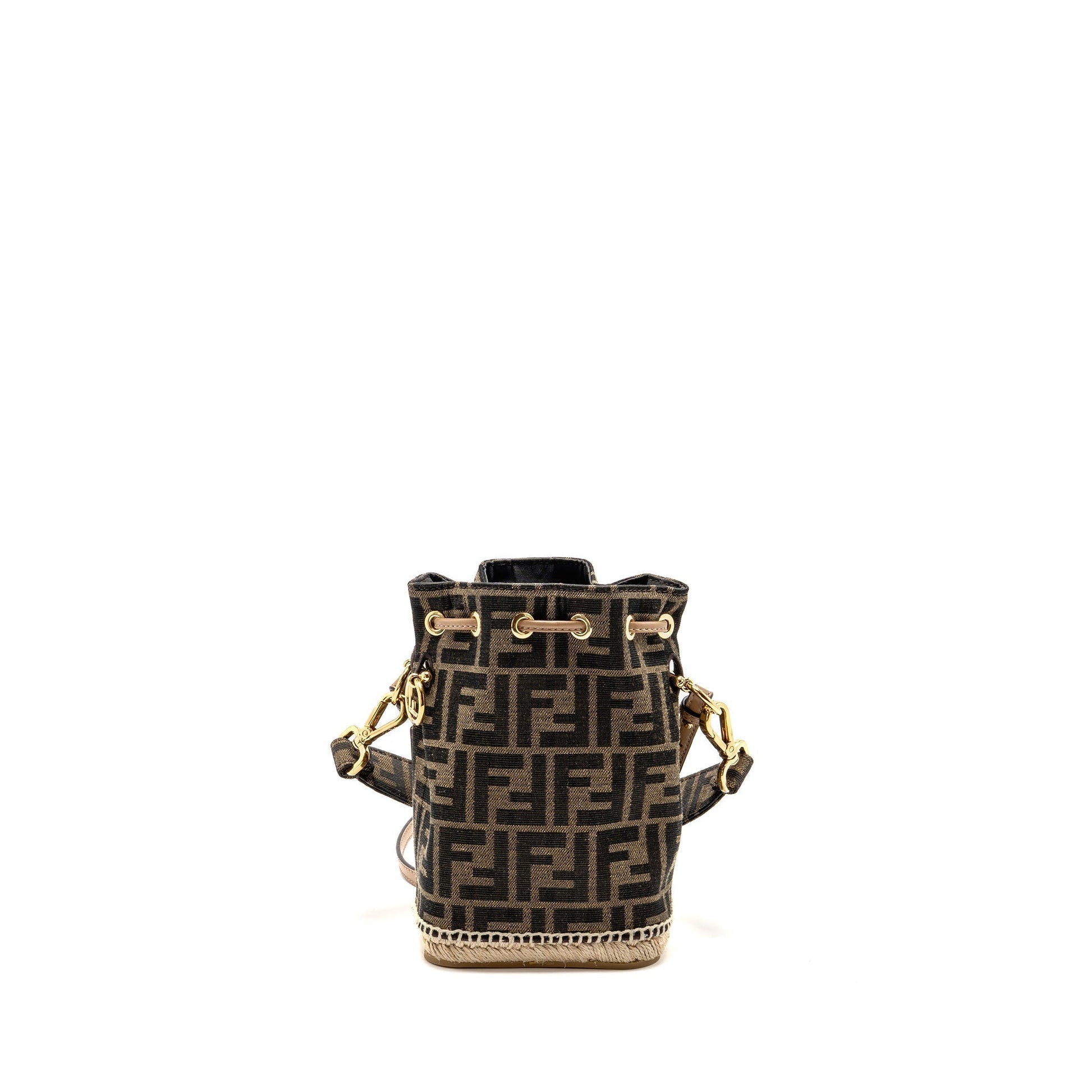 Fendi Tresor Purse Fabric Raffia Brown Bucket Bucket Bag