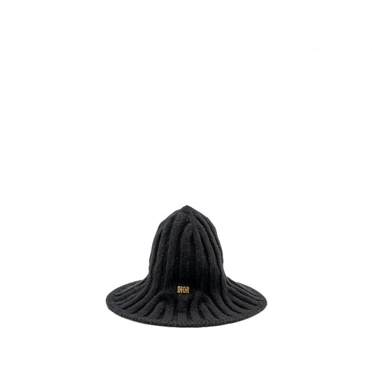 Dior Letter Wire Brimmed Beanie Wool Handbag Black Logo Travel Bag